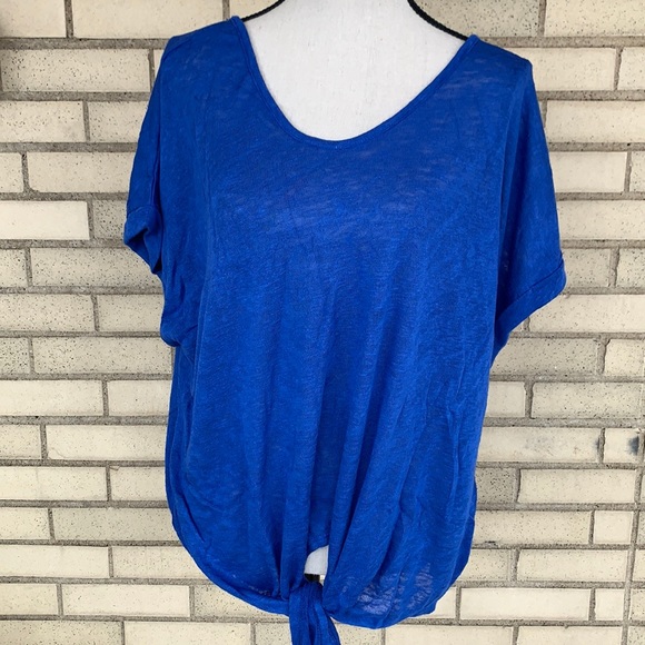 ❌DONATED❌Cherish Royal Blue Cuffed Sleeve Tie Top - Picture 5 of 14